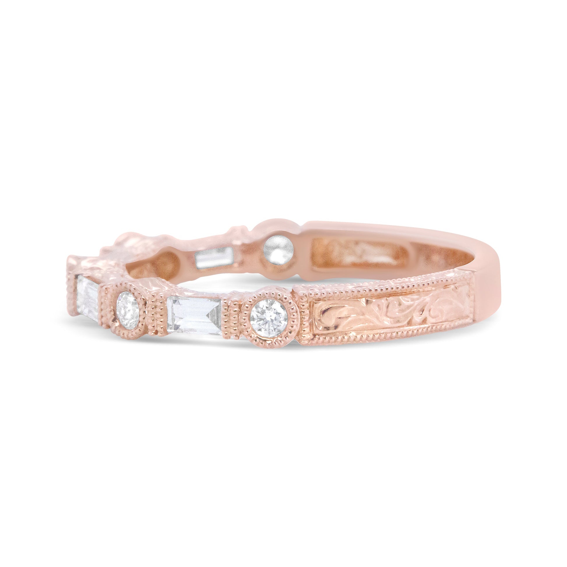 14K Rose Gold 3/8 Cttw Baguette and Round Diamond Bridal Band - (H-I Color, VS1-VS2 Clarity) - Size 6.75 Bids.com