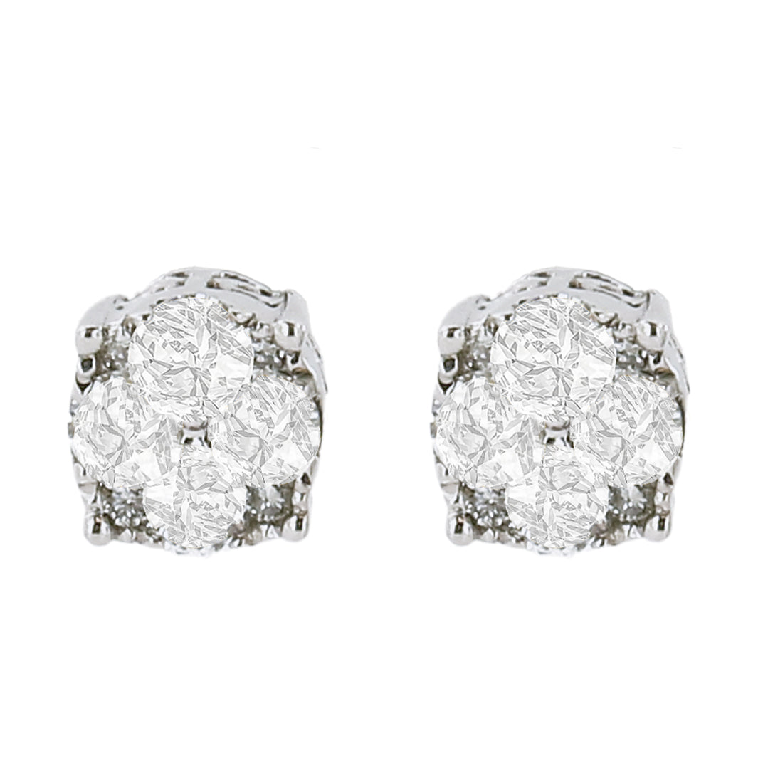 .925 Sterling Silver 1/2 cttw Prong Set Round-Cut Diamond Cluster Stud Earring (I-J Color, I2-I3 Clarity) Bids.com