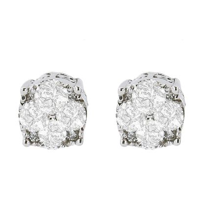 .925 Sterling Silver 1/2 cttw Prong Set Round-Cut Diamond Cluster Stud Earring (I-J Color, I2-I3 Clarity) Bids.com