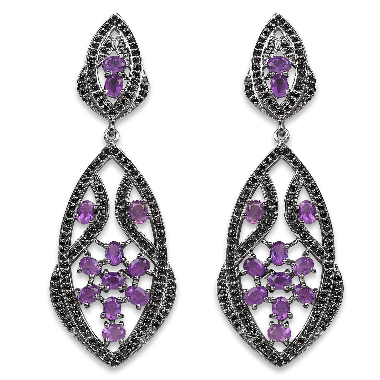 5.74 Carat Genuine Amethyst and Black Spinel .925 Sterling Silver Earrings Bids.com