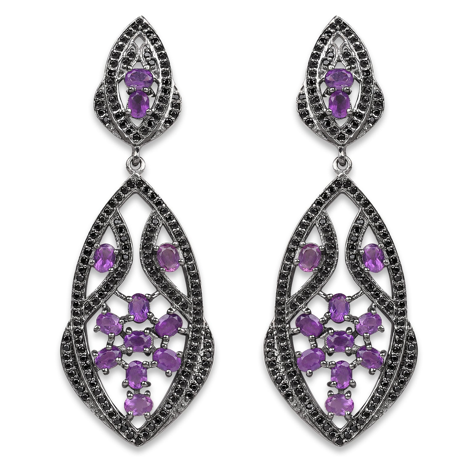 5.74 Carat Genuine Amethyst and Black Spinel .925 Sterling Silver Earrings Bids.com