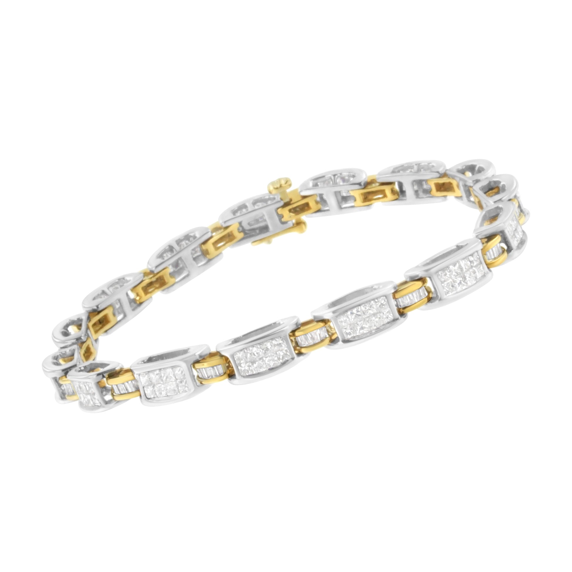 14K Two-Tone Gold Princess and Baguette-Cut Diamond Link Bracelet (3.00 cttw, H-I Color, SI1-SI2 Clarity) Bids.com