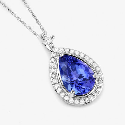 2.20 Carat Genuine Tanzanite and White Diamond 14K White Gold Pendant Bids.com