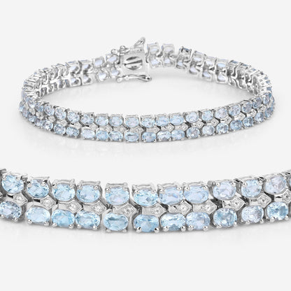 17.22 Carat Genuine Blue Topaz and White Diamond .925 Sterling Silver Bracelet Bids.com