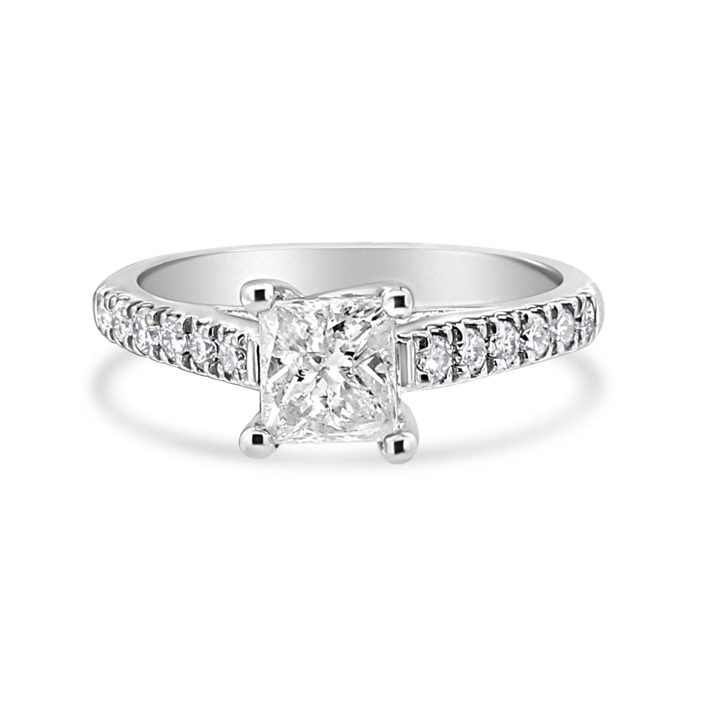 14K White Gold 1 1/5 Cttw 4-Prong Set Princess Diamond Classic Engagement Ring (I1-I2 Color, H-I Clarity) Ring Size 7 Bids.com