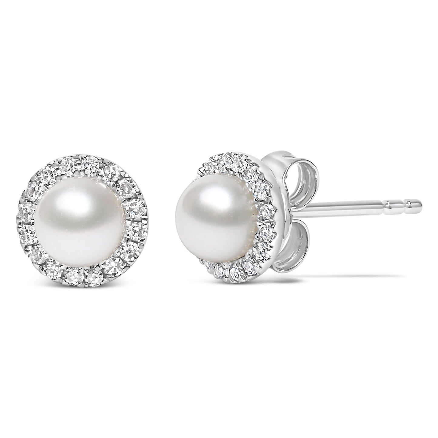 10K White Gold 4.5mm Cultured Freshwater Pearl and 1/7 Cttw Diamond Halo Stud Earring (I-J Color, I1-I2 Clarity) Bids.com