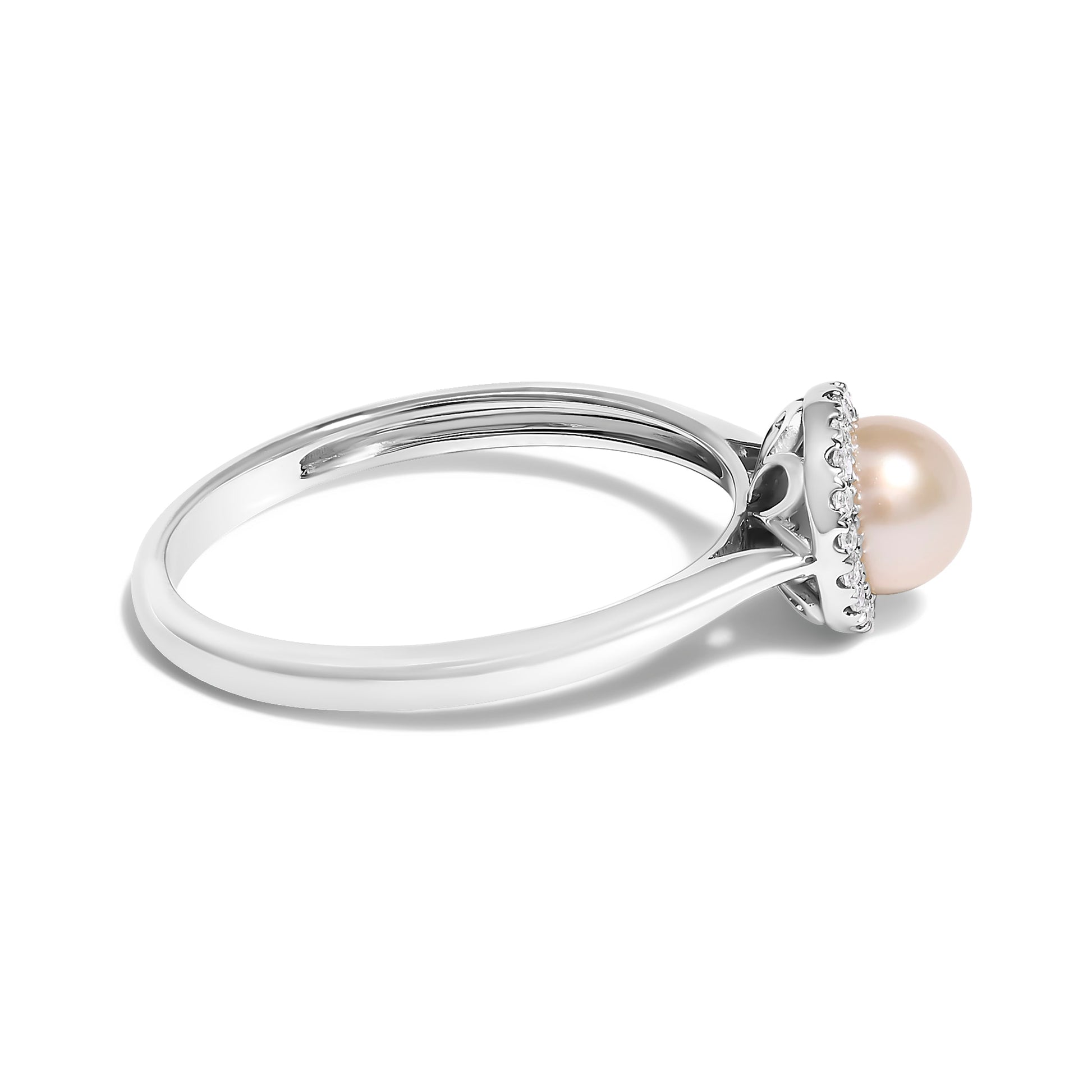 10K White Gold 5MM Cultured Freshwater Pearl  and Diamond Halo Ring (I-J Color, I1-I2 Clarity) - Ring Size 6.5 Bids.com