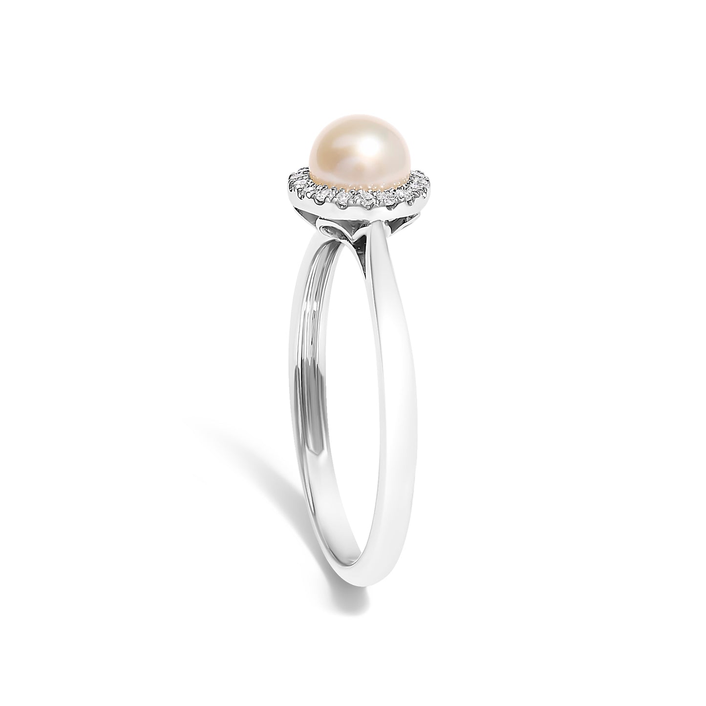 10K White Gold 5MM Cultured Freshwater Pearl  and Diamond Halo Ring (I-J Color, I1-I2 Clarity) - Ring Size 6.5 Bids.com