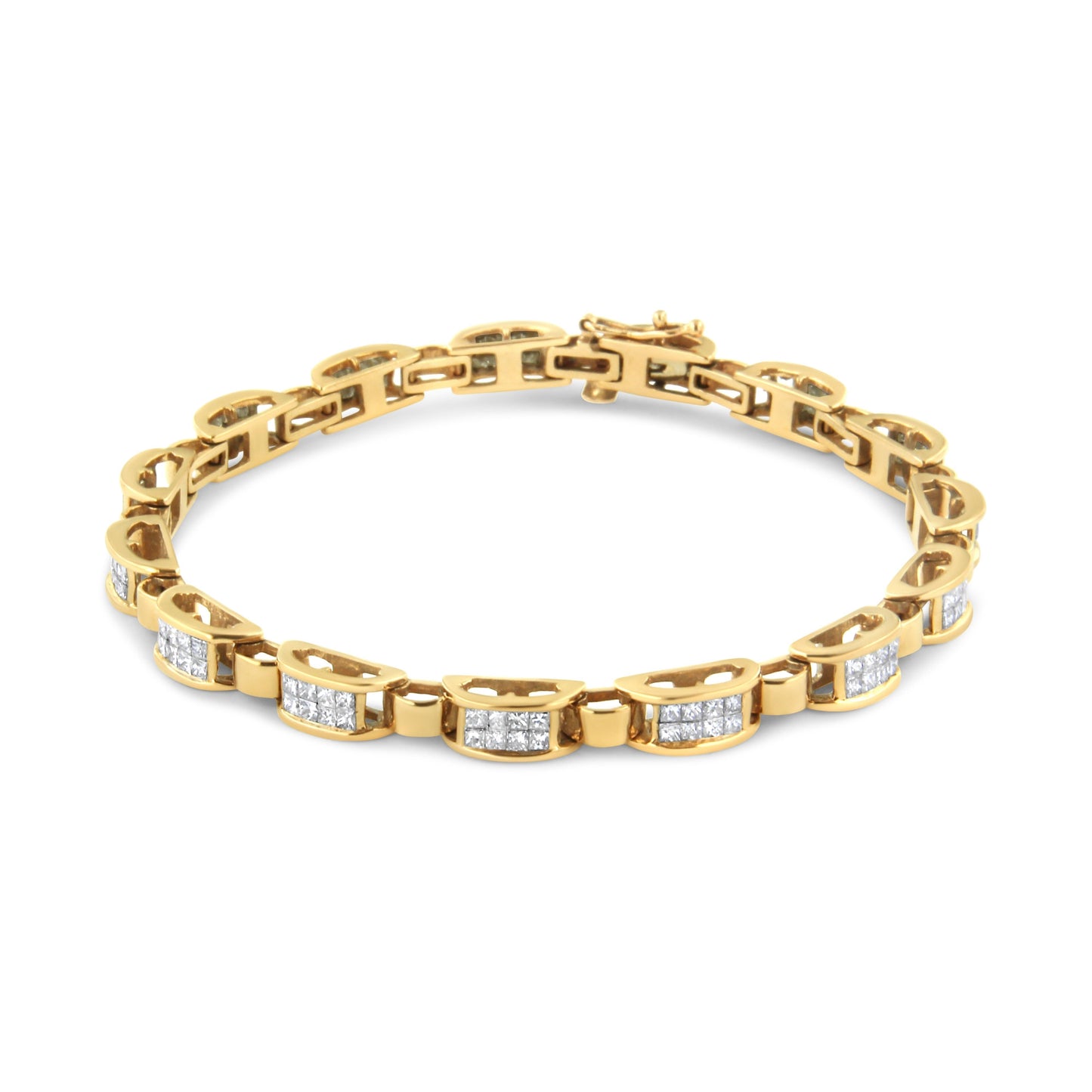 14K Yellow Gold 2 1/2 Cttw Princess-Cut Diamond Link Tennis Bracelet (H-I Color, SI2-I1 Clarity) - 7.25" Bids.com
