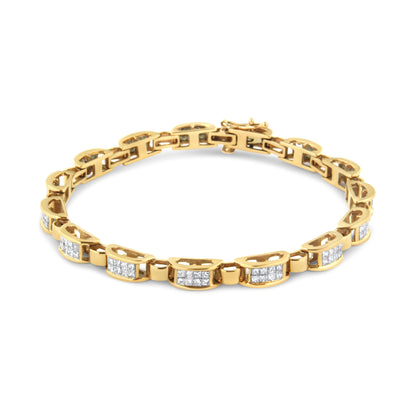 14K Yellow Gold 2 1/2 Cttw Princess-Cut Diamond Link Tennis Bracelet (H-I Color, SI2-I1 Clarity) - 7.25" Bids.com