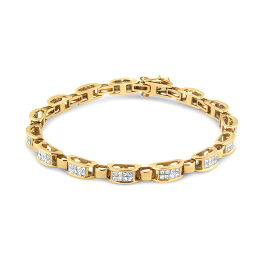 14K Yellow Gold 2 1/2 Cttw Princess-Cut Diamond Link Tennis Bracelet (H-I Color, SI2-I1 Clarity) - 7.25" Bids.com