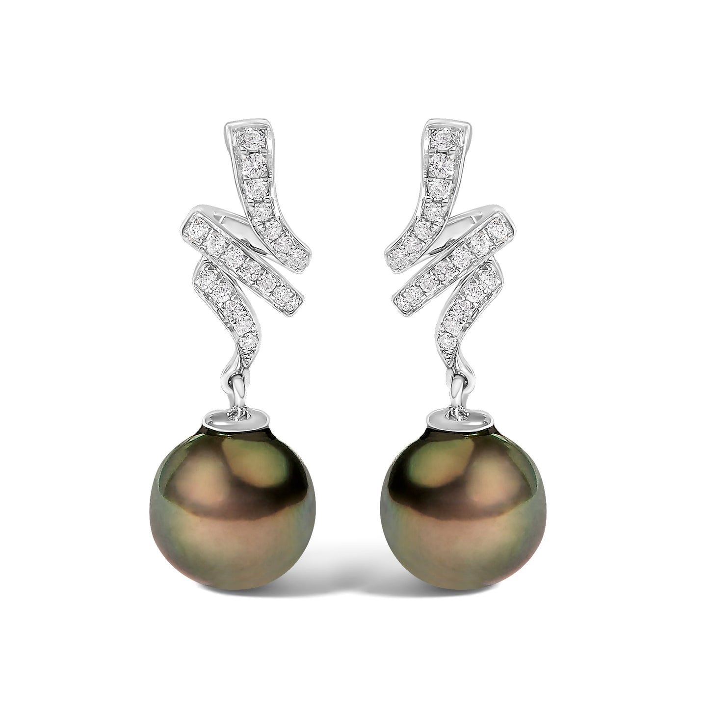 14K White Gold 9MM Cultured Black Pearl and Diamond Accent Drop and Dangle Earrings (I-J Color, SI1-SI2 Clarity) Bids.com