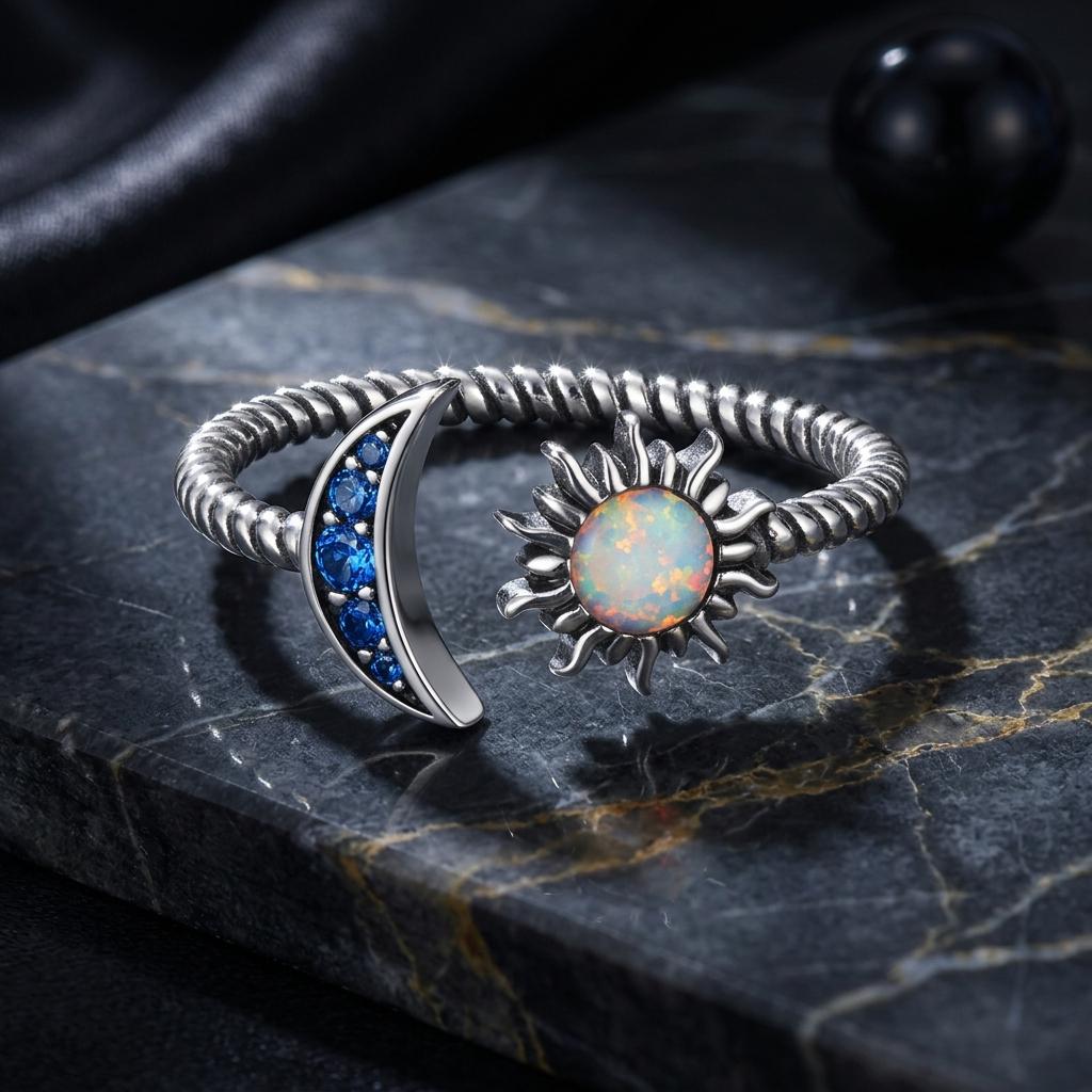 925 Sterling Silver Oxidized Silver Pavé Setting CZ Translucent Opal Ring Bids.com