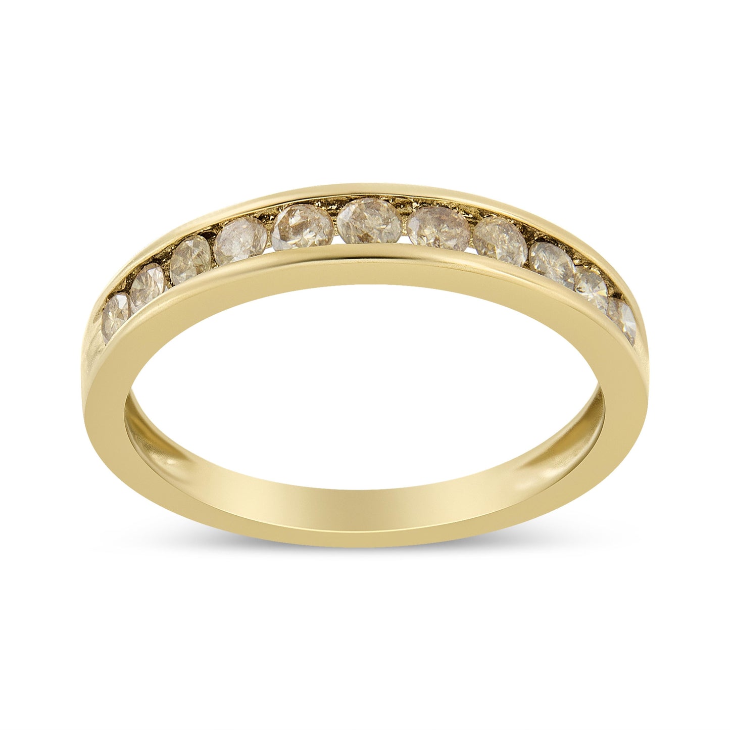 14K Yellow Gold Plated .925 Sterling Silver 1/2 Cttw Channel Set Round Champagne Diamond 11 Stone Band Ring (K-L Color, I1-I2 Clarity) - Size 7 Bids.com