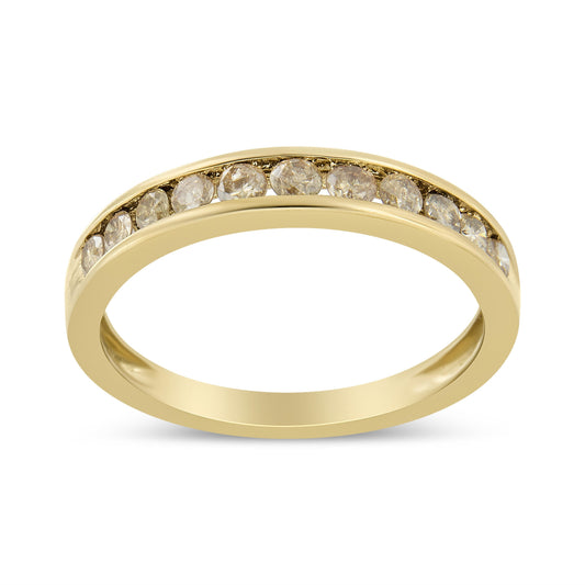 14K Yellow Gold Plated .925 Sterling Silver 1/2 Cttw Channel Set Round Champagne Diamond 11 Stone Band Ring (K-L Color, I1-I2 Clarity) - Size 7 Bids.com
