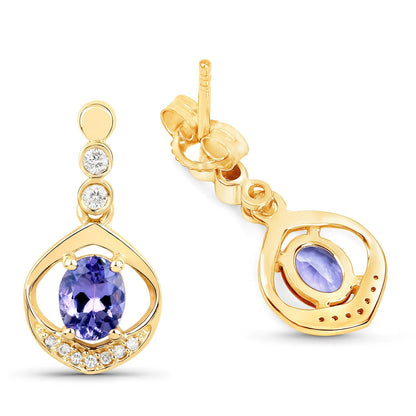 0.76 Carat Genuine Tanzanite and White Diamond 14K Yellow Gold Earrings Bids.com