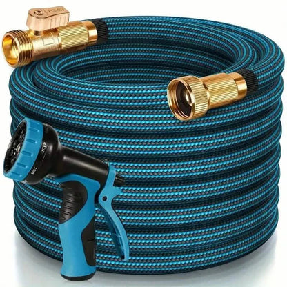 Heavy-Duty Garden Hose – 25Ft Leakproof Blue Rubber with Brass Connectors & Spray Nozzle DailySale