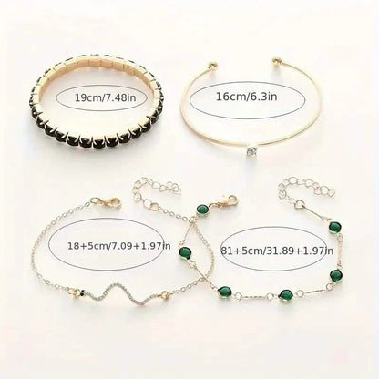 4pcs Green Emerald Rhinestone Snake Bracelet Set for Women DailySale