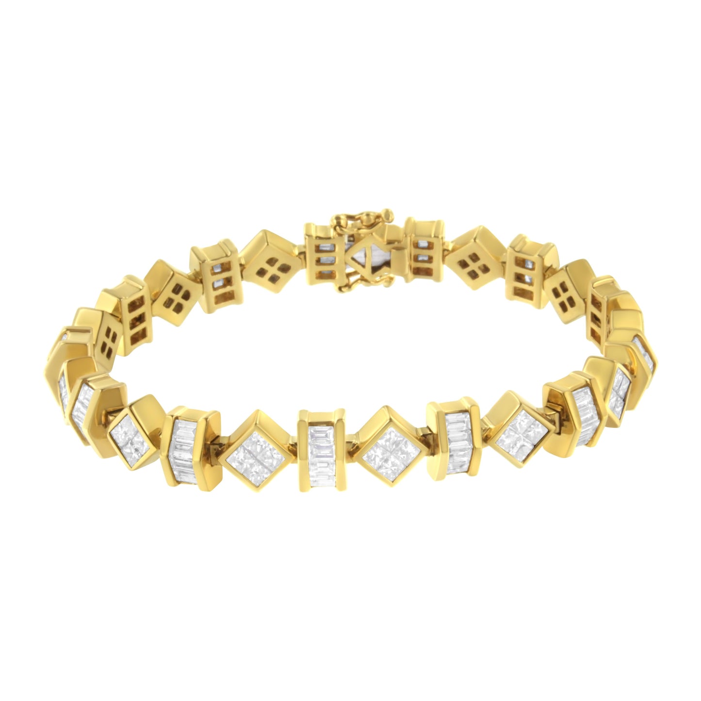14K Yellow Gold 7.50 Cttw Princess and Baguette Diamond Geometric Link Bracelet Bids.com