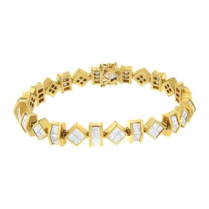 14K Yellow Gold 7.50 Cttw Princess and Baguette Diamond Geometric Link Bracelet Bids.com