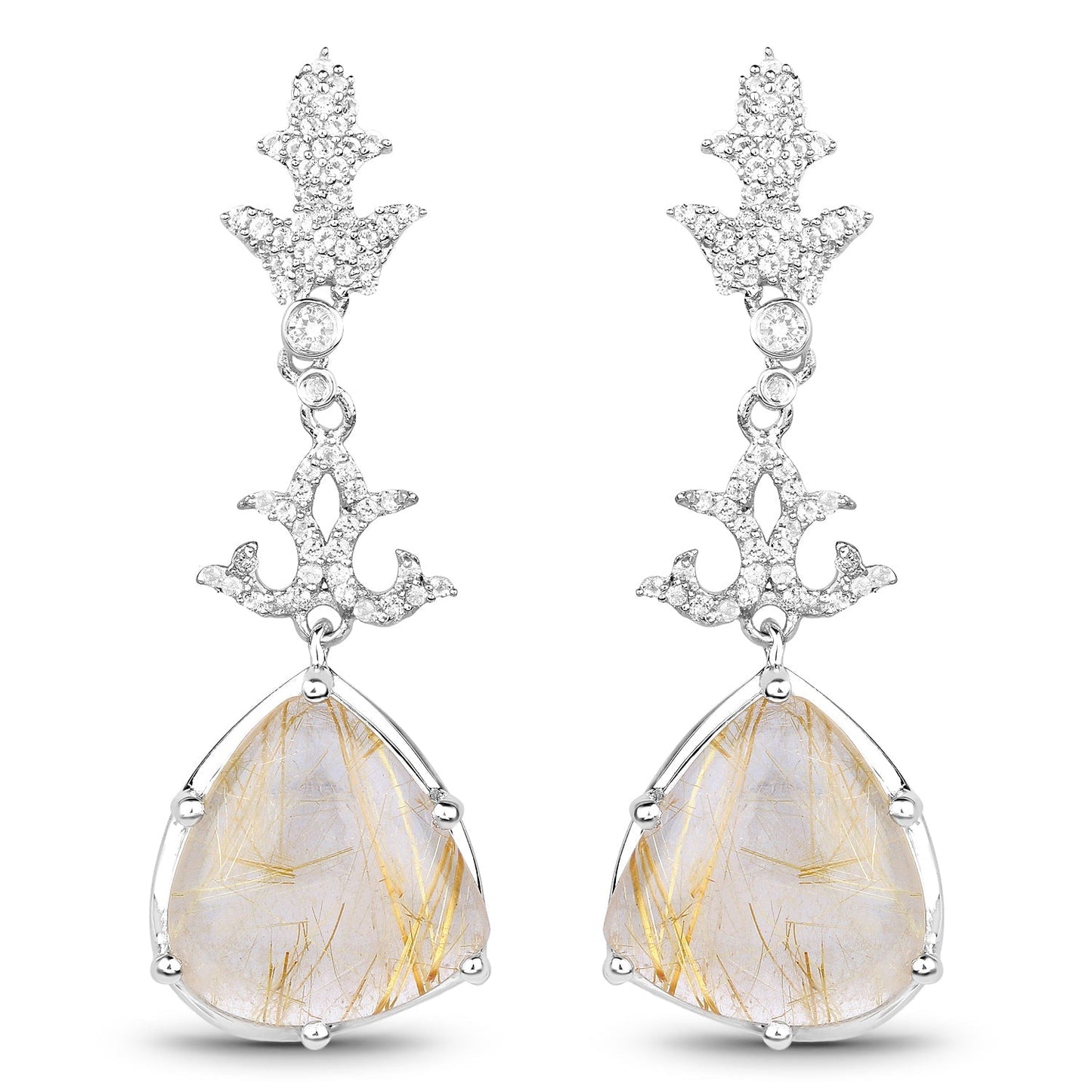 15.97 Carat Genuine Golden Rutile And White Topaz .925 Sterling Silver Earrings Bids.com