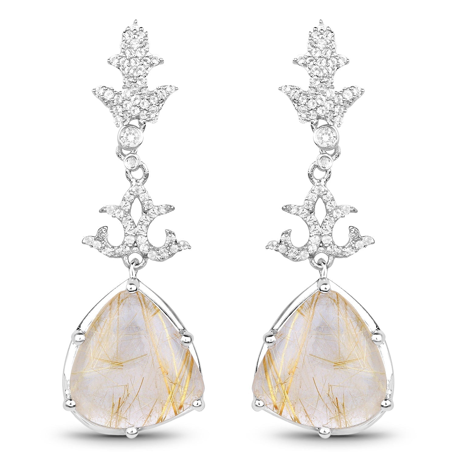 15.97 Carat Genuine Golden Rutile And White Topaz .925 Sterling Silver Earrings Bids.com