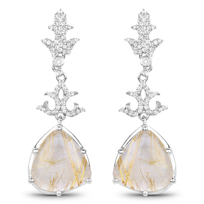 15.97 Carat Genuine Golden Rutile And White Topaz .925 Sterling Silver Earrings Bids.com