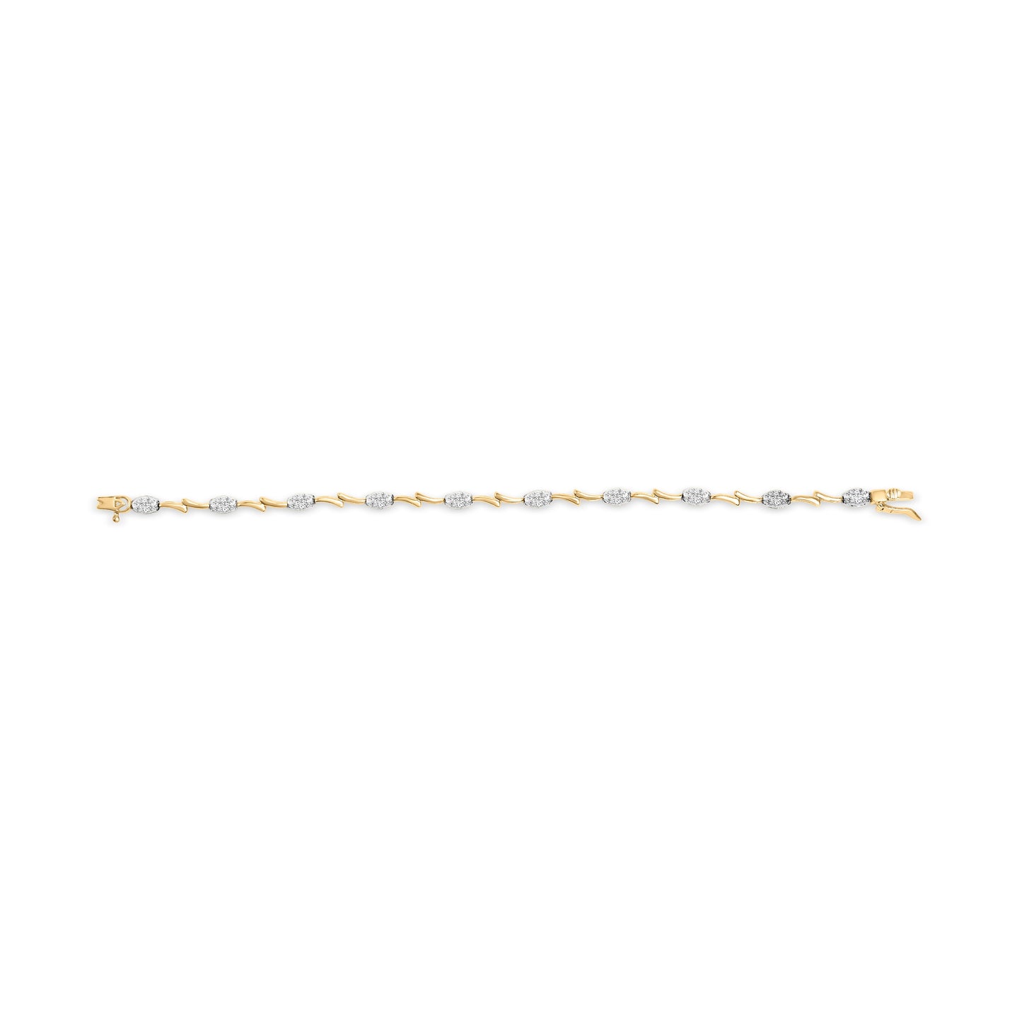 10K White and Yellow Gold 1.00 Cttw Diamond Oval Shaped Cluster Link  Bracelet (I-J Color, SI2-I1 Clarity) - 7" Inches Bids.com