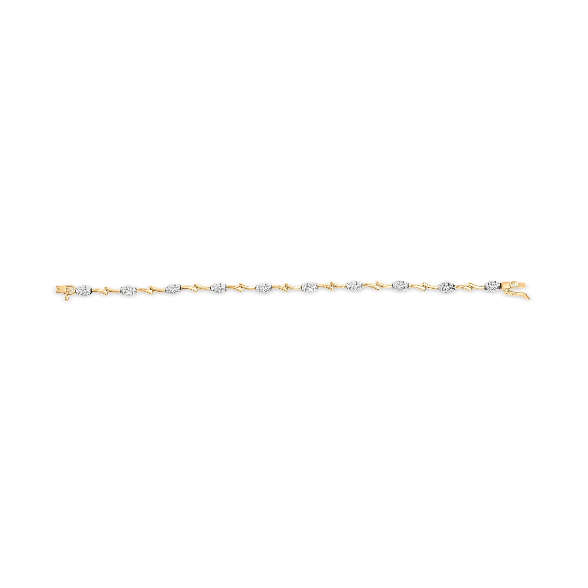 10K White and Yellow Gold 1.00 Cttw Diamond Oval Shaped Cluster Link  Bracelet (I-J Color, SI2-I1 Clarity) - 7" Inches Bids.com