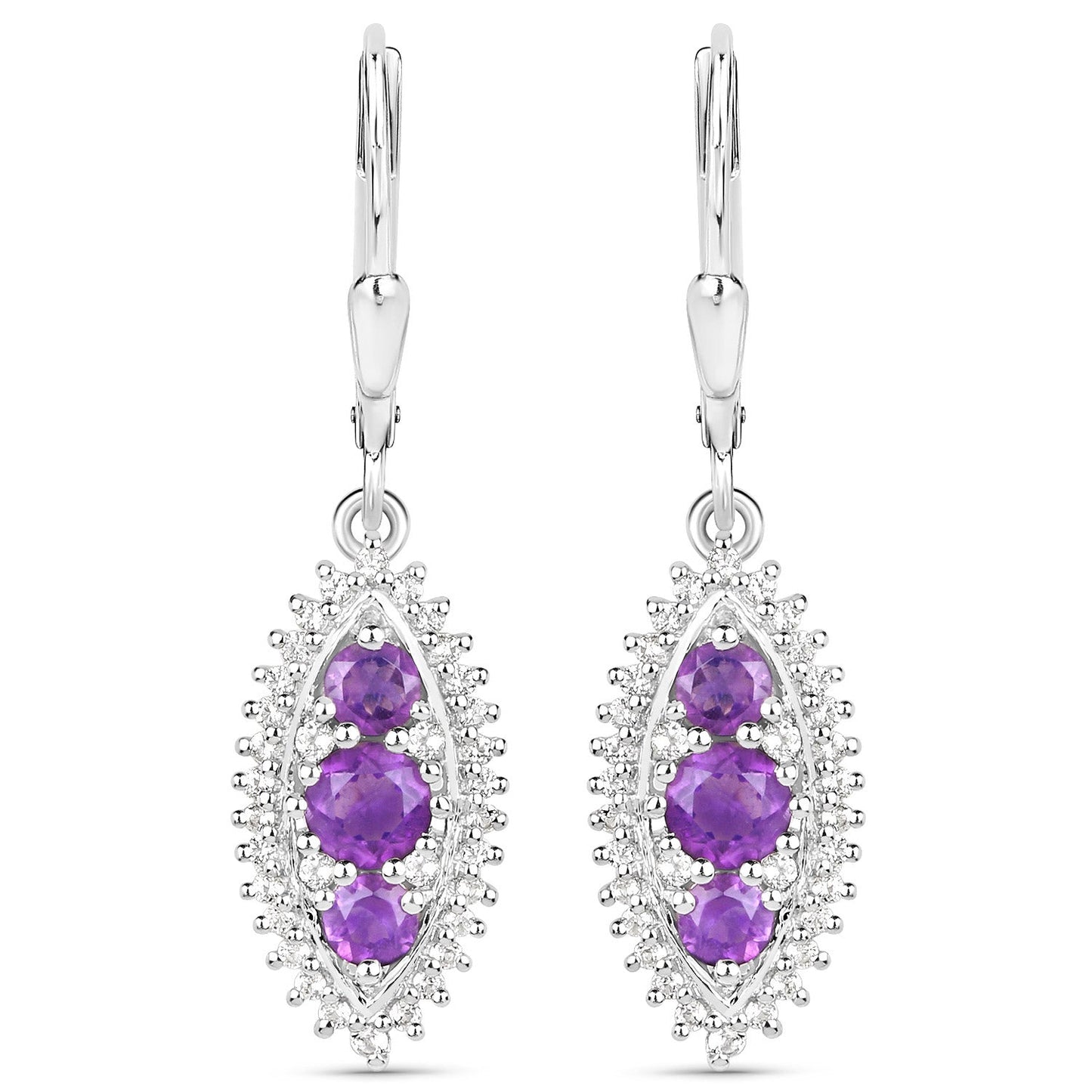 3.60 Carat Genuine Amethyst and White Topaz .925 Sterling Silver 3 Piece Jewelry Set (Ring, Earrings, and Pendant w/ Chain) Bids.com