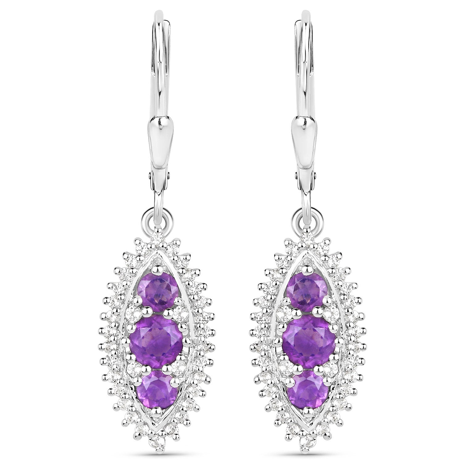 3.60 Carat Genuine Amethyst and White Topaz .925 Sterling Silver 3 Piece Jewelry Set (Ring, Earrings, and Pendant w/ Chain) Bids.com