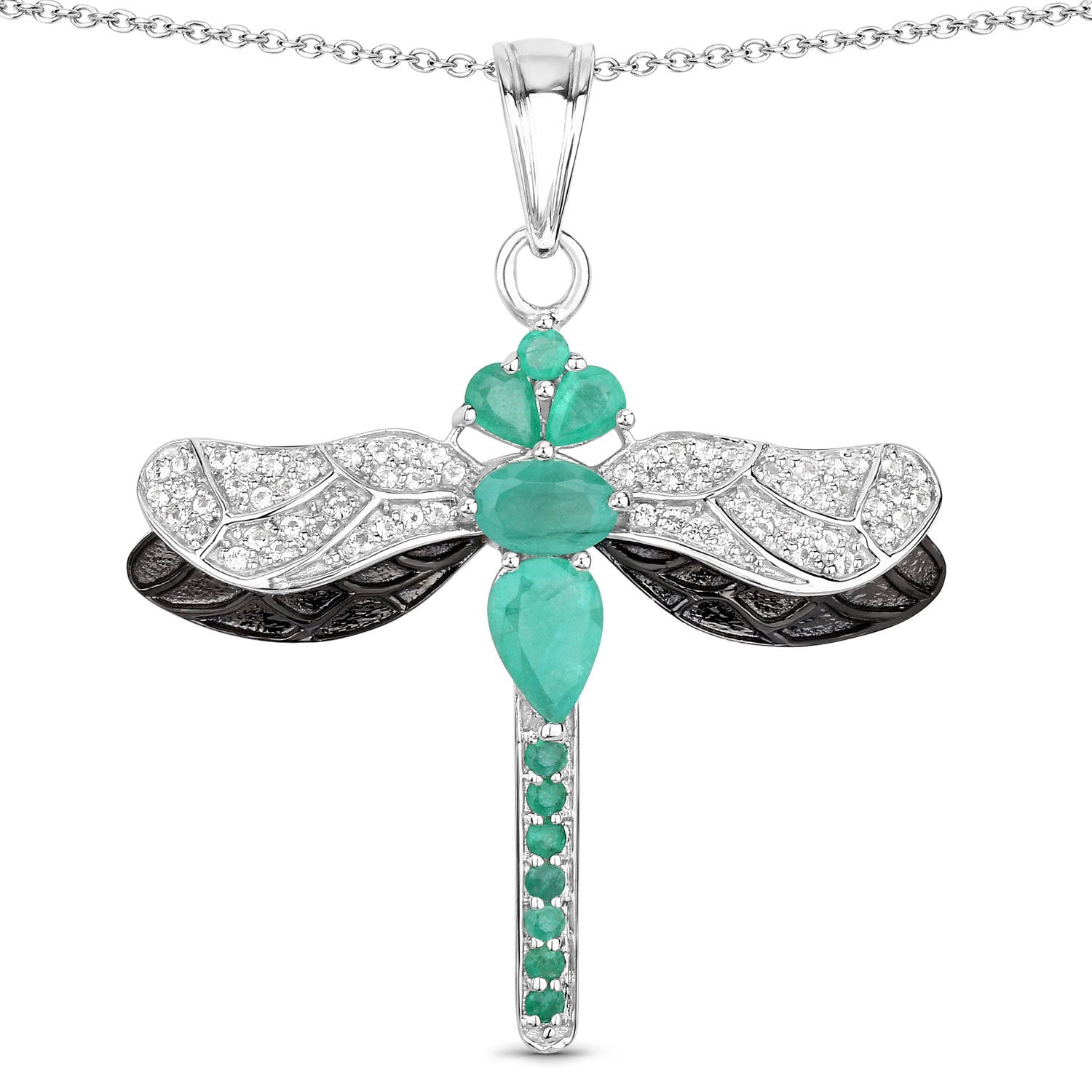 1.87 Carat Genuine Zambian Emerald and White Topaz .925 Sterling Silver Pendant Bids.com