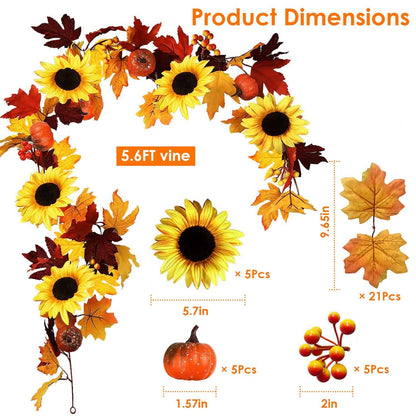 5.6ft Artificial Maple Leaf Garland Hanging Plant Vine DailySale