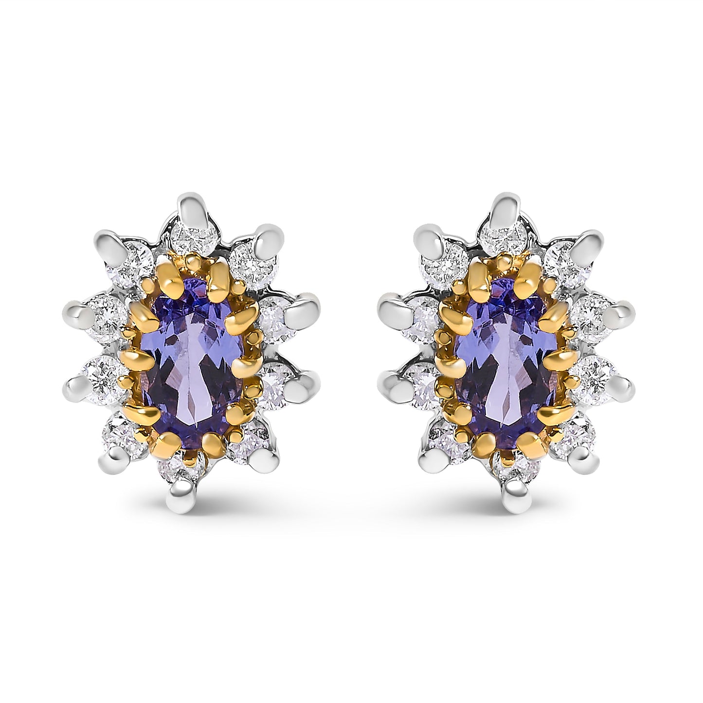 14K Yellow Gold 1/4 Cttw Diamond and Blue Purple Tanzanite Sunburst Halo Stud Earrings (K-L Color, I1-I2 Clarity) Bids.com