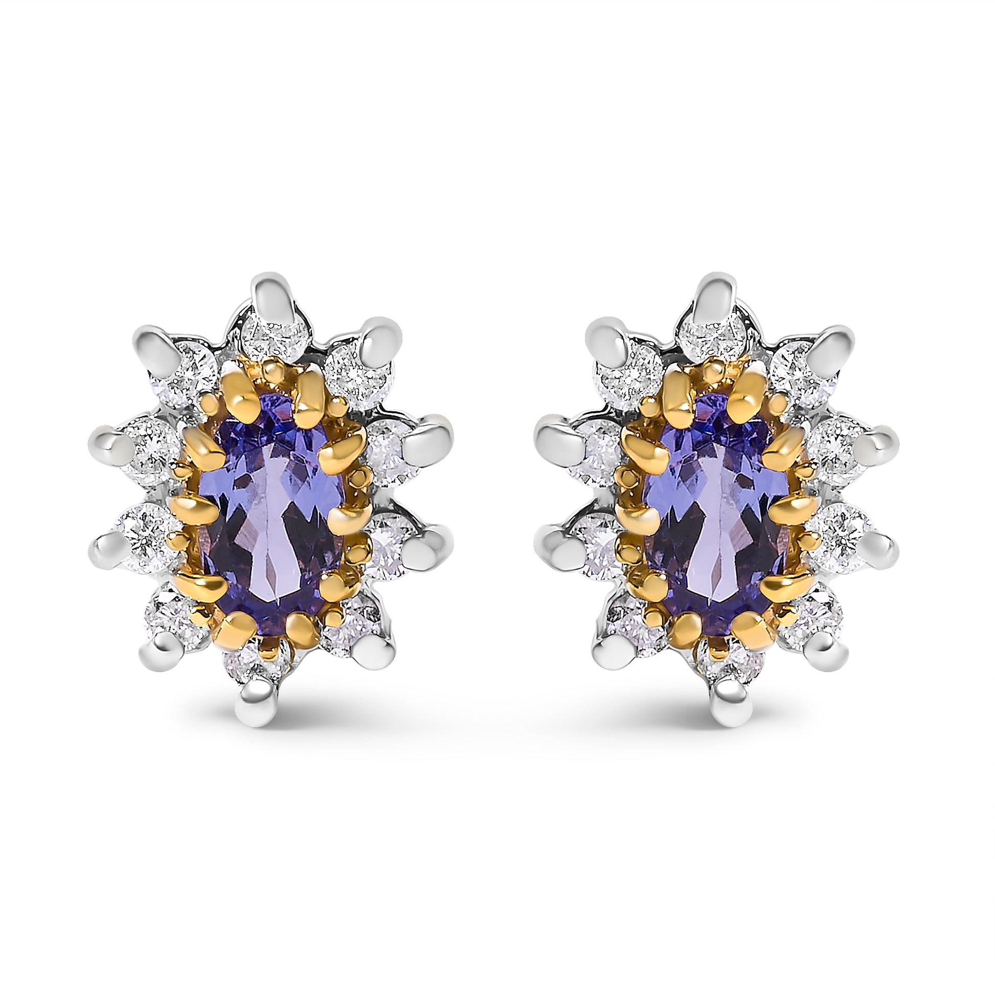 14K Yellow Gold 1/4 Cttw Diamond and Blue Purple Tanzanite Sunburst Halo Stud Earrings (K-L Color, I1-I2 Clarity) Bids.com