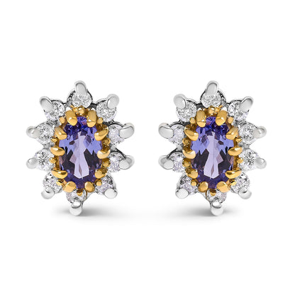 14K Yellow Gold 1/4 Cttw Diamond and Blue Purple Tanzanite Sunburst Halo Stud Earrings (K-L Color, I1-I2 Clarity) Bids.com