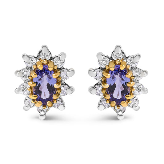 14K Yellow Gold 1/4 Cttw Diamond and Blue Purple Tanzanite Sunburst Halo Stud Earrings (K-L Color, I1-I2 Clarity) Bids.com
