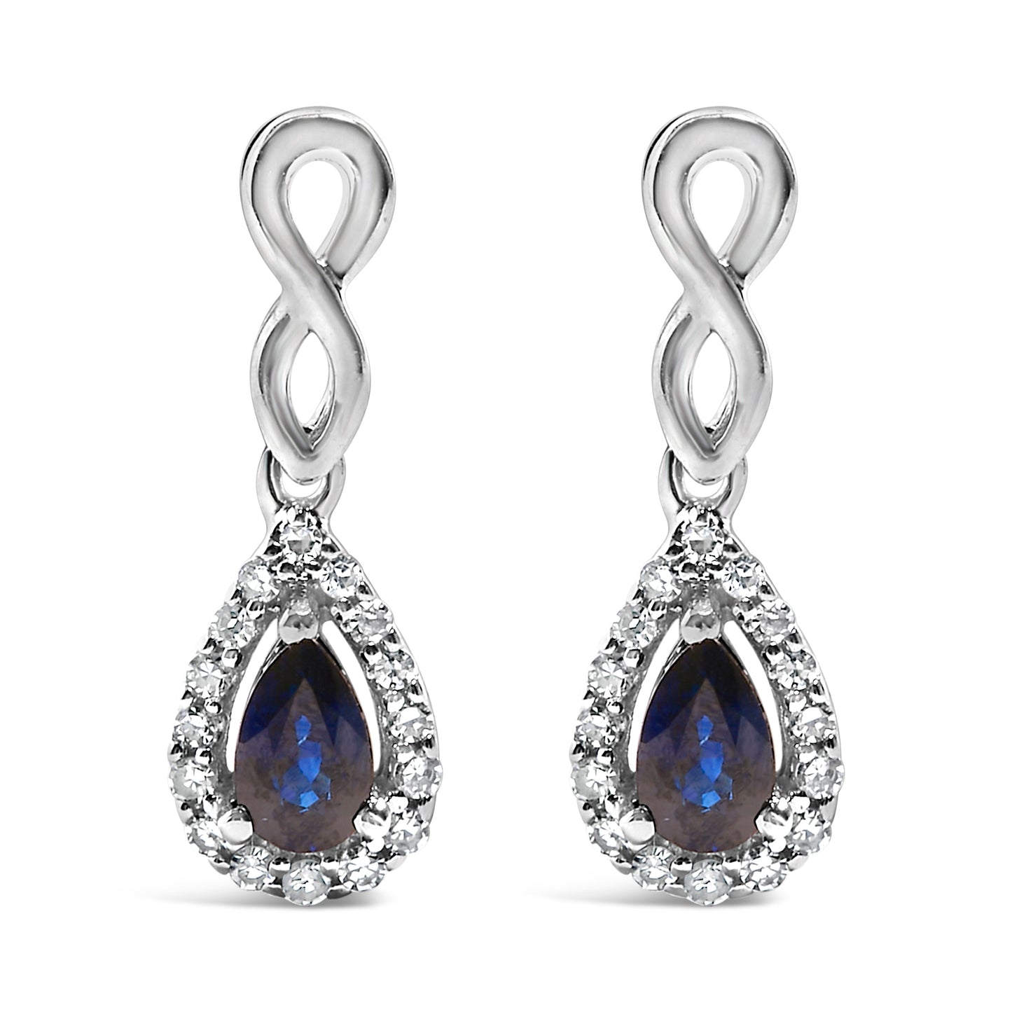 10K White Gold Pear Cut Blue Sapphire and 1/7 Cttw Diamond Infinity Drop and Dangle Earrings (I-J Color, I1-I2 Clarity) Bids.com