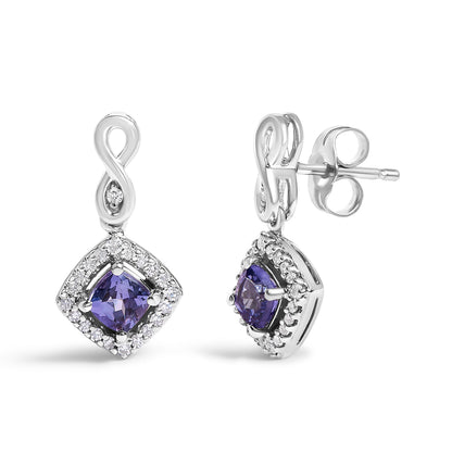 10K White Gold Blue Purple Tanzanite and Diamond Halo Cushion Shaped Drop Earrings (I-J Color, I1-I2 Clarity) Bids.com