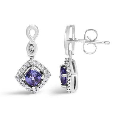 10K White Gold Blue Purple Tanzanite and Diamond Halo Cushion Shaped Drop Earrings (I-J Color, I1-I2 Clarity) Bids.com