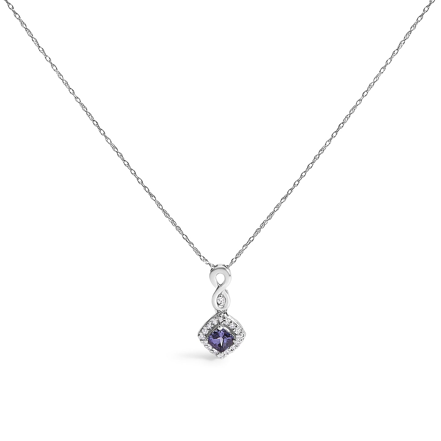 10K White Gold Blue Purple Tanzanite and Diamond Accent Cushion Drop Pendant Necklace - 18" Inches Bids.com