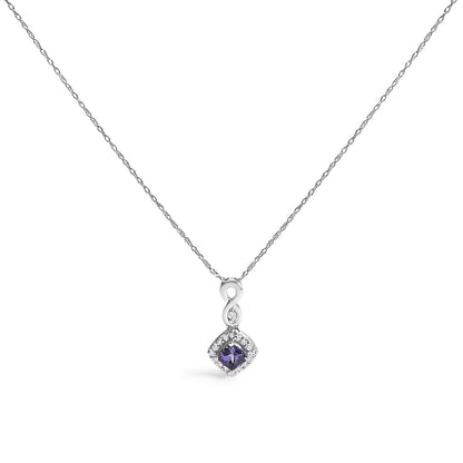 10K White Gold Blue Purple Tanzanite and Diamond Accent Cushion Drop Pendant Necklace - 18" Inches Bids.com