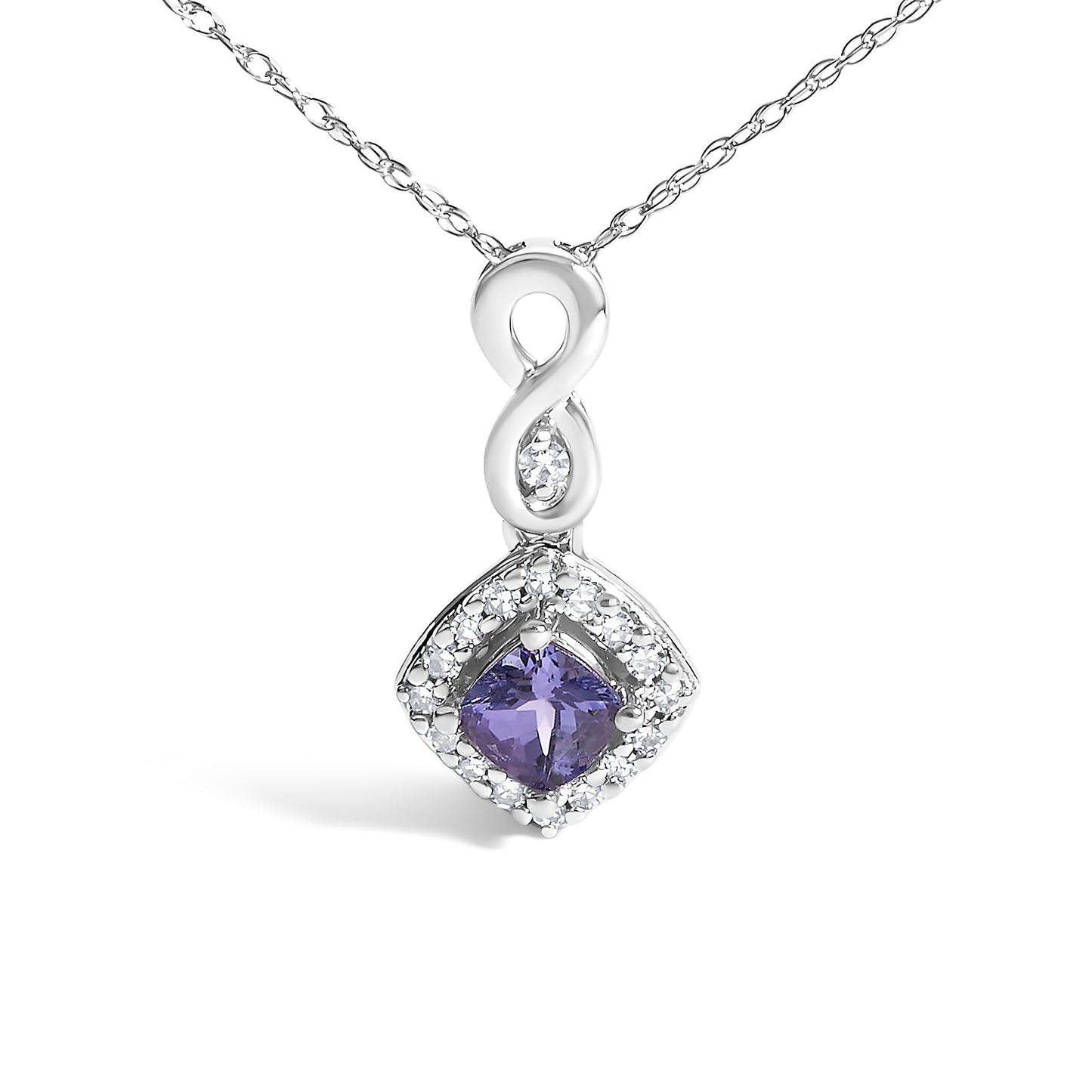 10K White Gold Blue Purple Tanzanite and Diamond Accent Cushion Drop Pendant Necklace - 18" Inches Bids.com