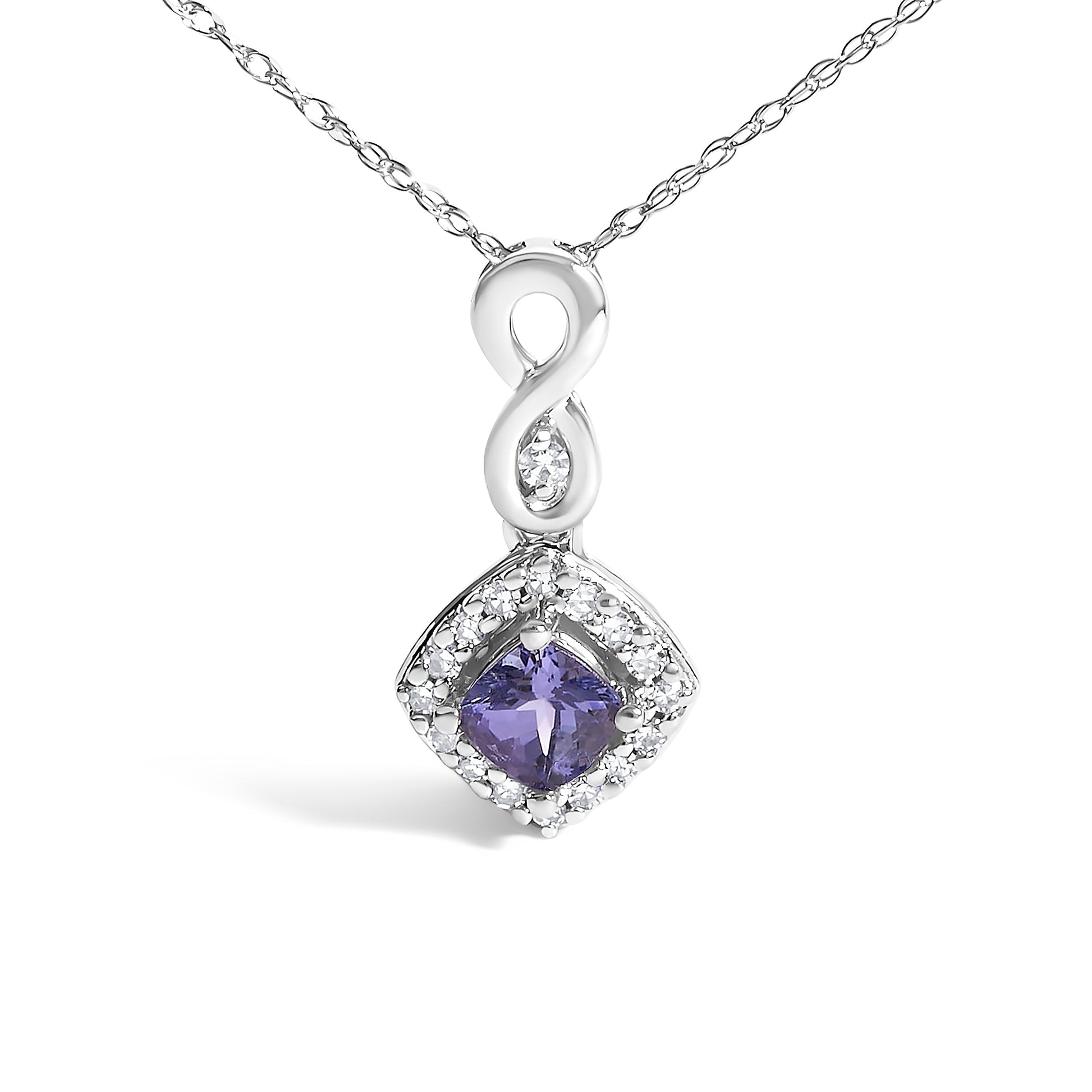 10K White Gold Blue Purple Tanzanite and Diamond Accent Cushion Drop Pendant Necklace - 18" Inches Bids.com