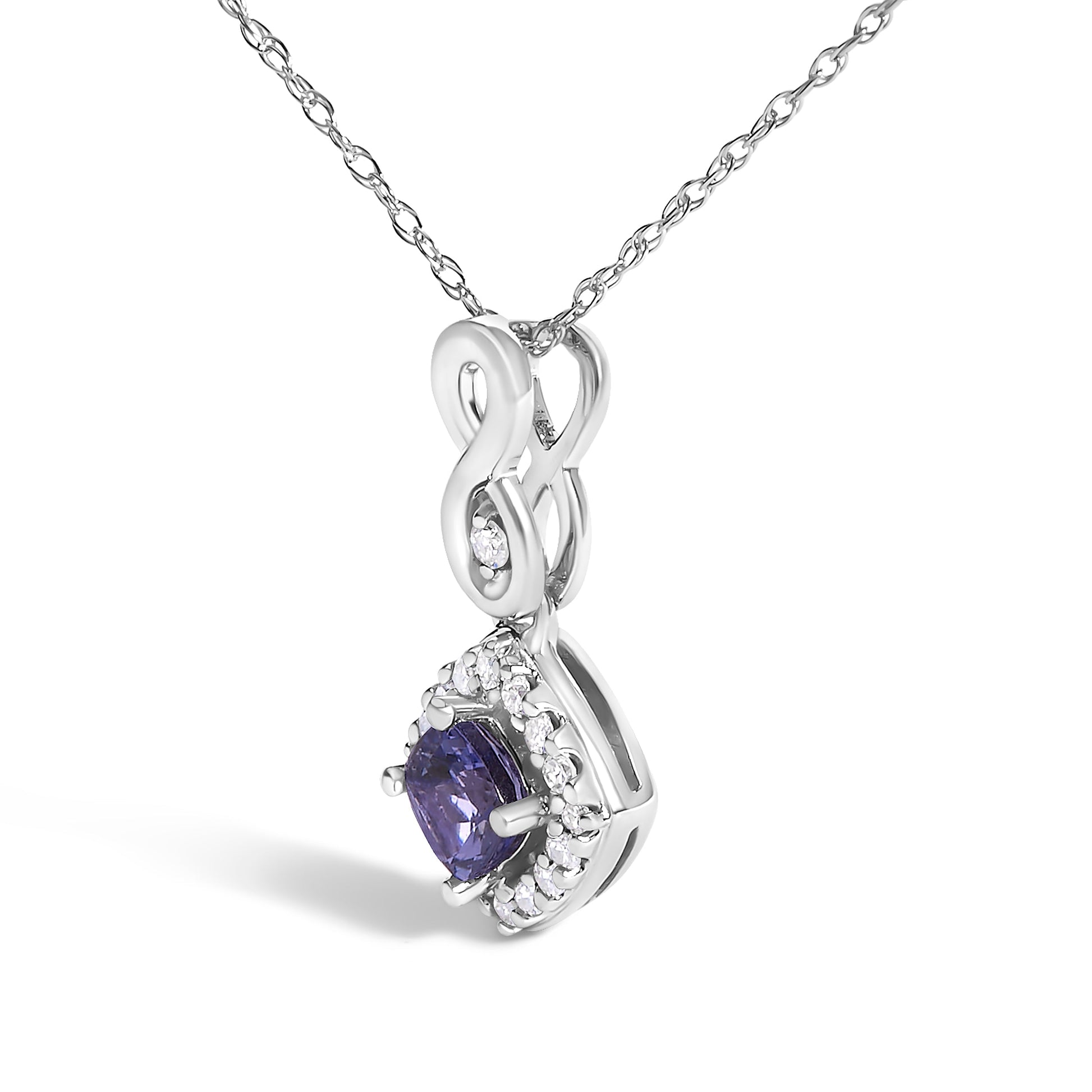 10K White Gold Blue Purple Tanzanite and Diamond Accent Cushion Drop Pendant Necklace - 18" Inches Bids.com