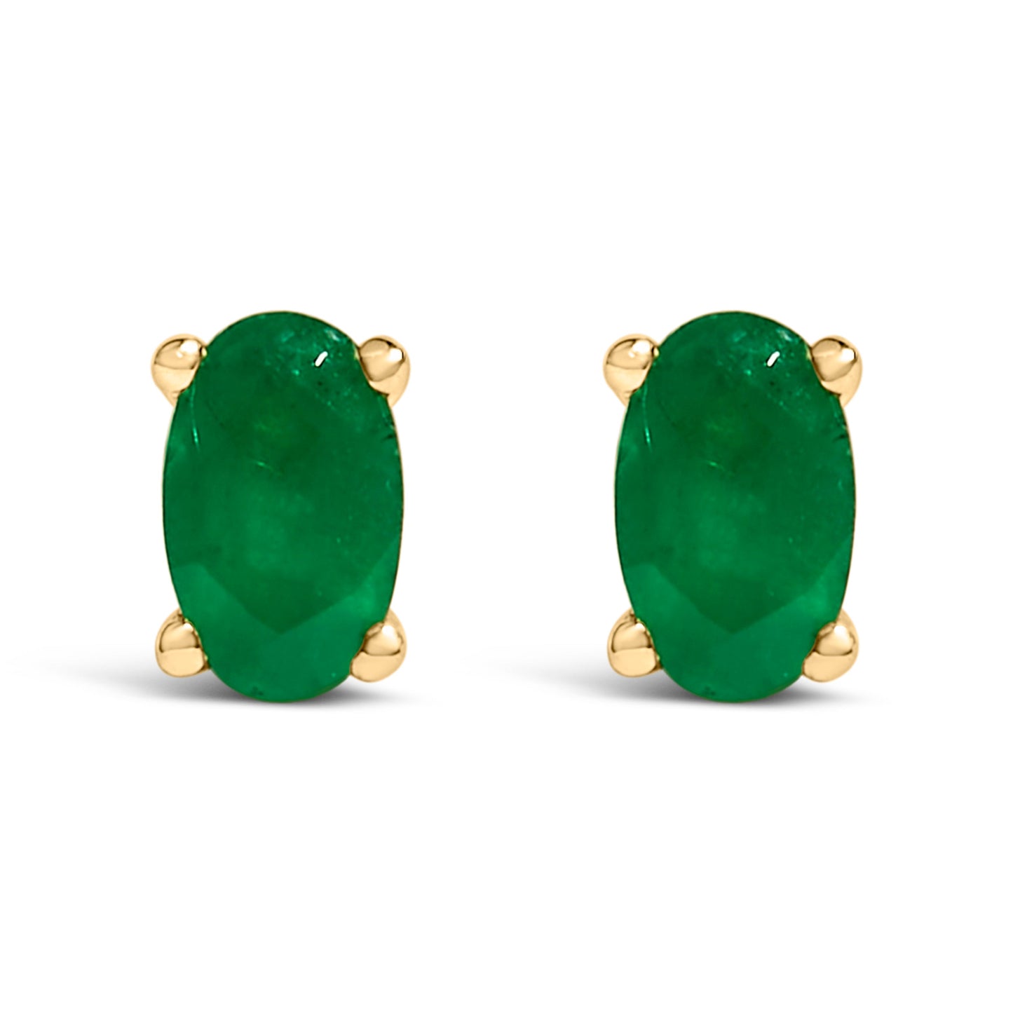 14K White Gold 5x3 MM Oval Green Emerald Solitaire Stud Earrings Bids.com