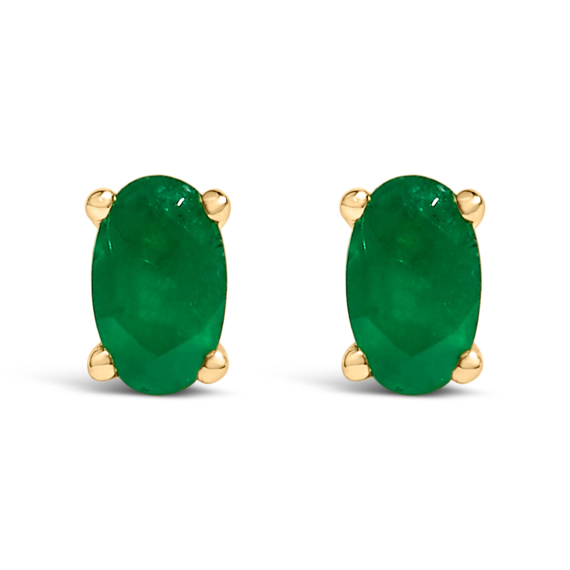 14K White Gold 5x3 MM Oval Green Emerald Solitaire Stud Earrings Bids.com