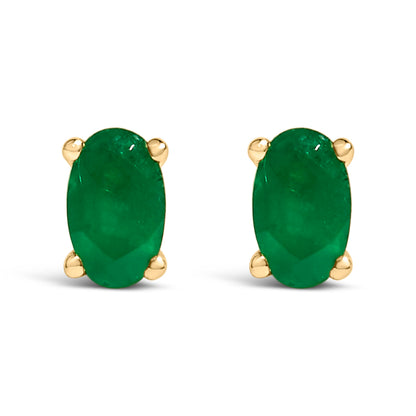 14K White Gold 5x3 MM Oval Green Emerald Solitaire Stud Earrings Bids.com