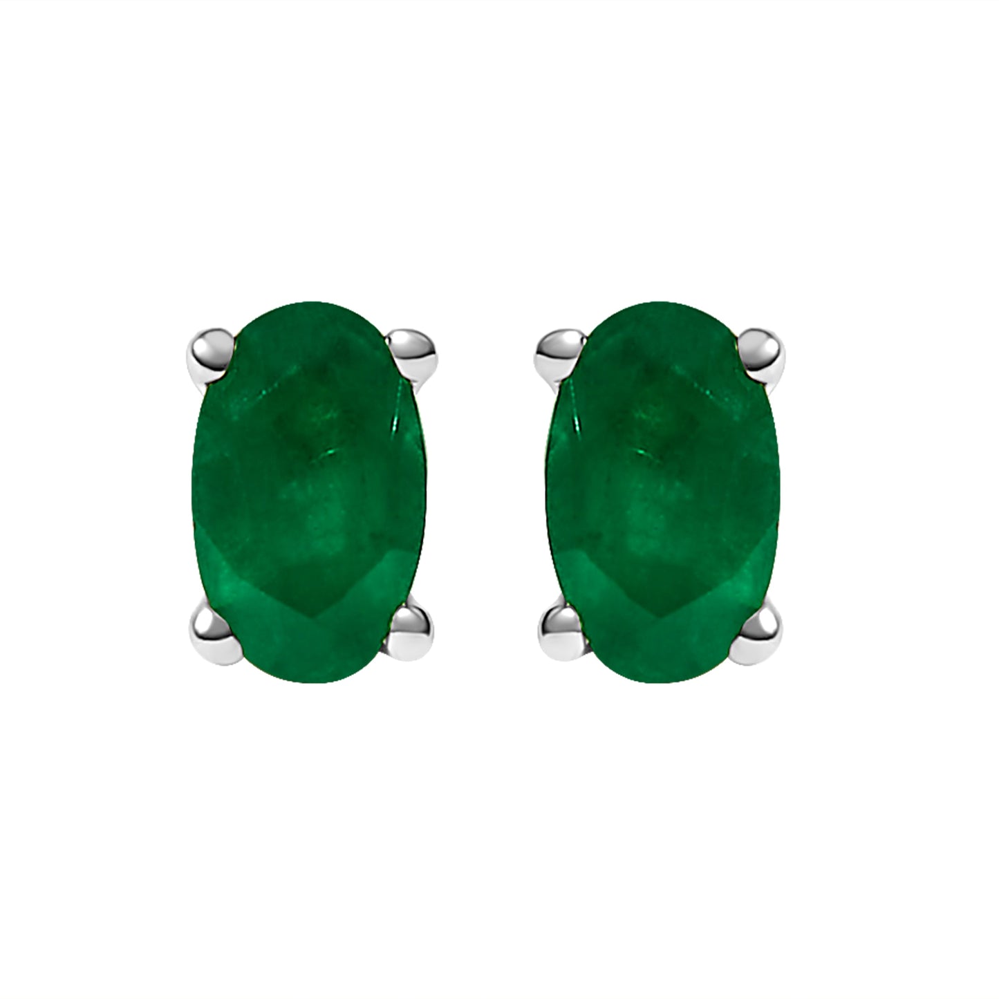 14K White Gold 5x3 MM Oval Green Emerald Solitaire Stud Earrings Bids.com