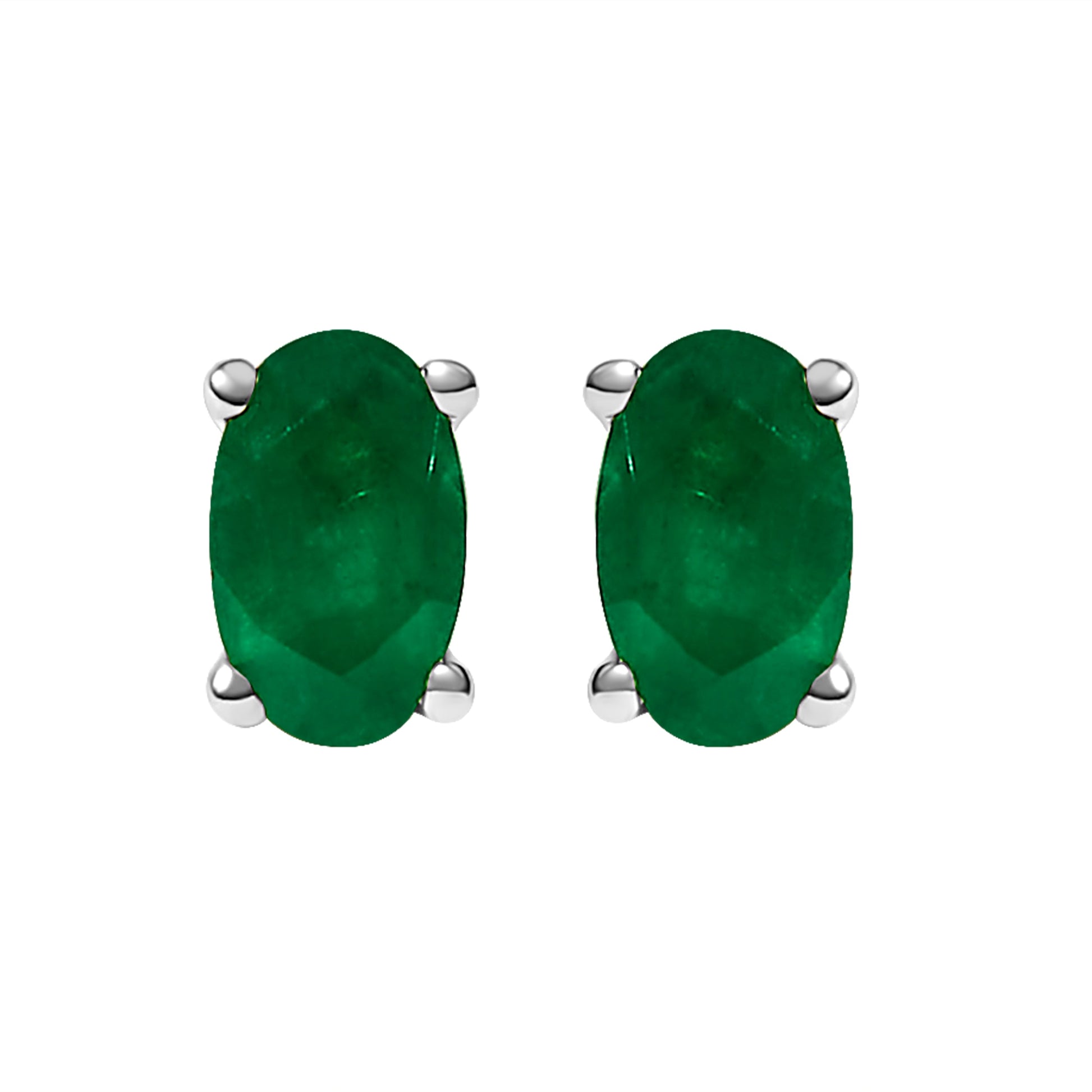14K White Gold 5x3 MM Oval Green Emerald Solitaire Stud Earrings Bids.com